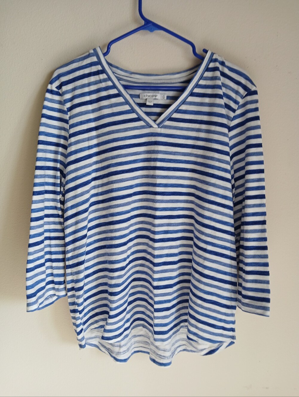 Chico's Striped Top Size XL Blue White
